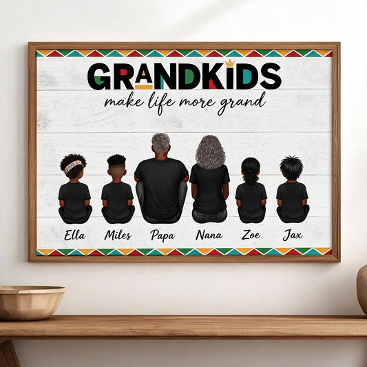 Personalisierter Tribal Border Großeltern Poster - Enkelkinder machen das Leben großartig individuelles Namens Wandkunst Geschenk