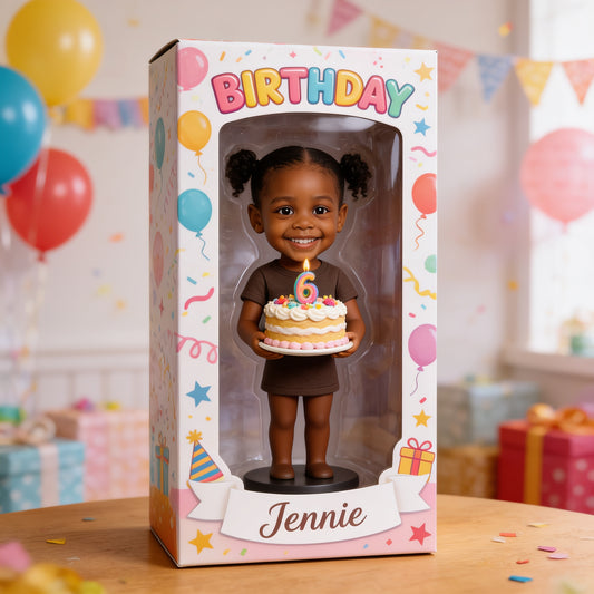 Personalized Custom Black Little Girl Birthday Doll 3D Figurine with Customized Window Display Box Keepsake Gift for Daughter Granddaughter Niece