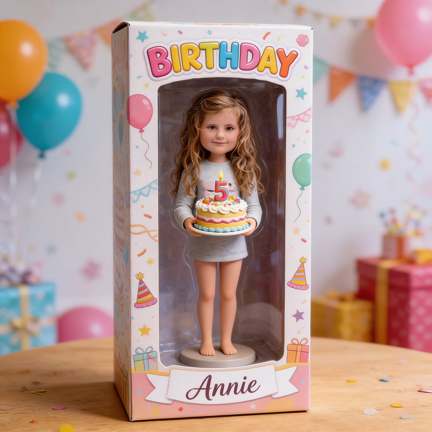 Personalized Custom Birthday Little Girl Doll 3D Figurine with Customized Window Display Box Keepsake Gift for Daughter Granddaughter Niece