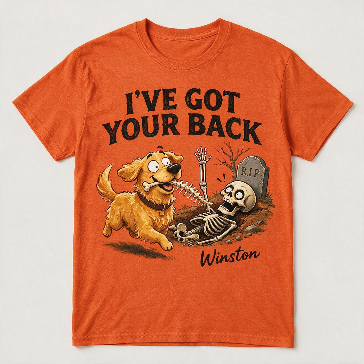 Personalisierte Halloween Golden Retriever Lustiges Hund T-Shirt, Ich habe deinen Rücken Skelett Geschenk für Hundeliebhaber