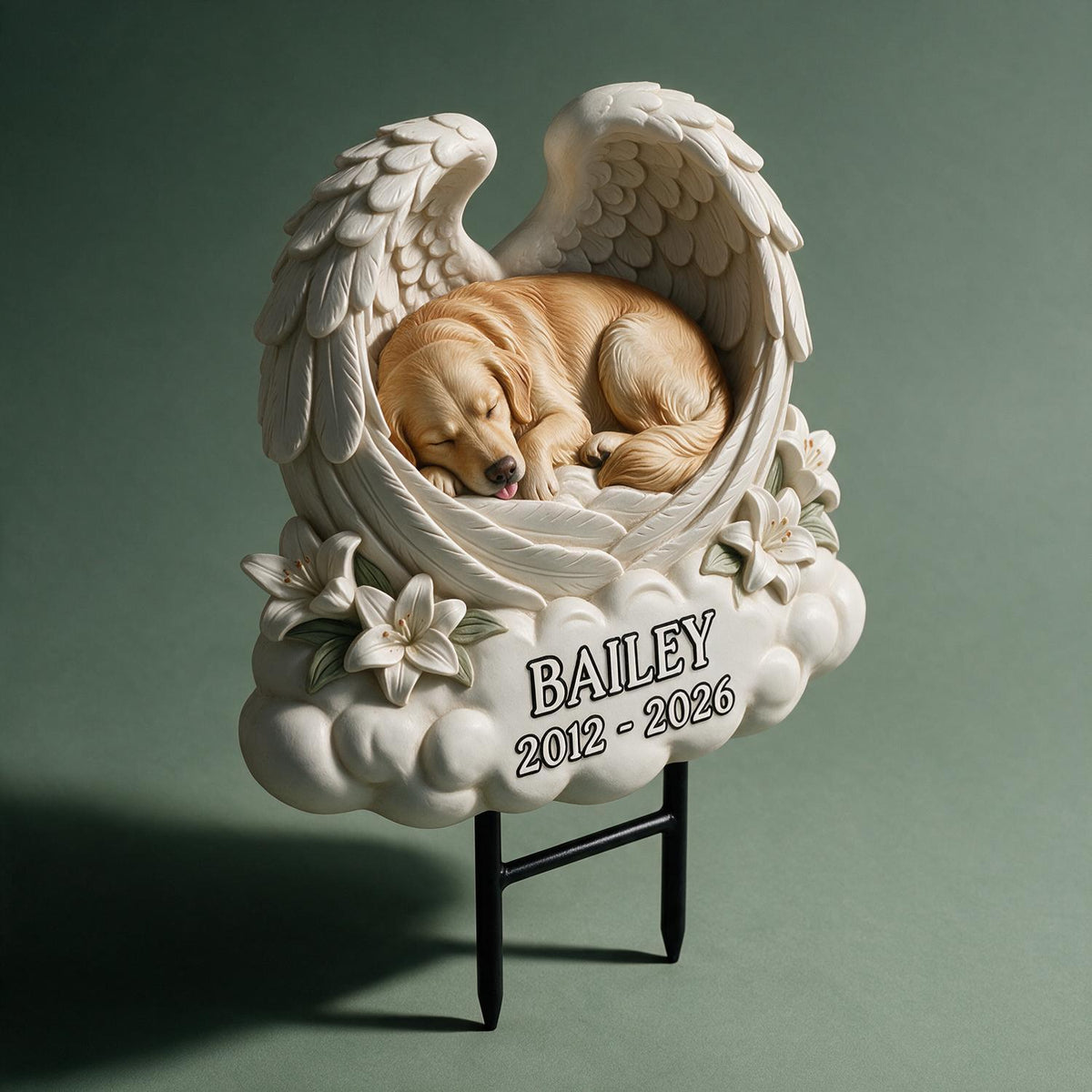 Personalisierte schlafende Golden Retriever Engel Flügel Gedenkschild, Haustier Trauergeschenk