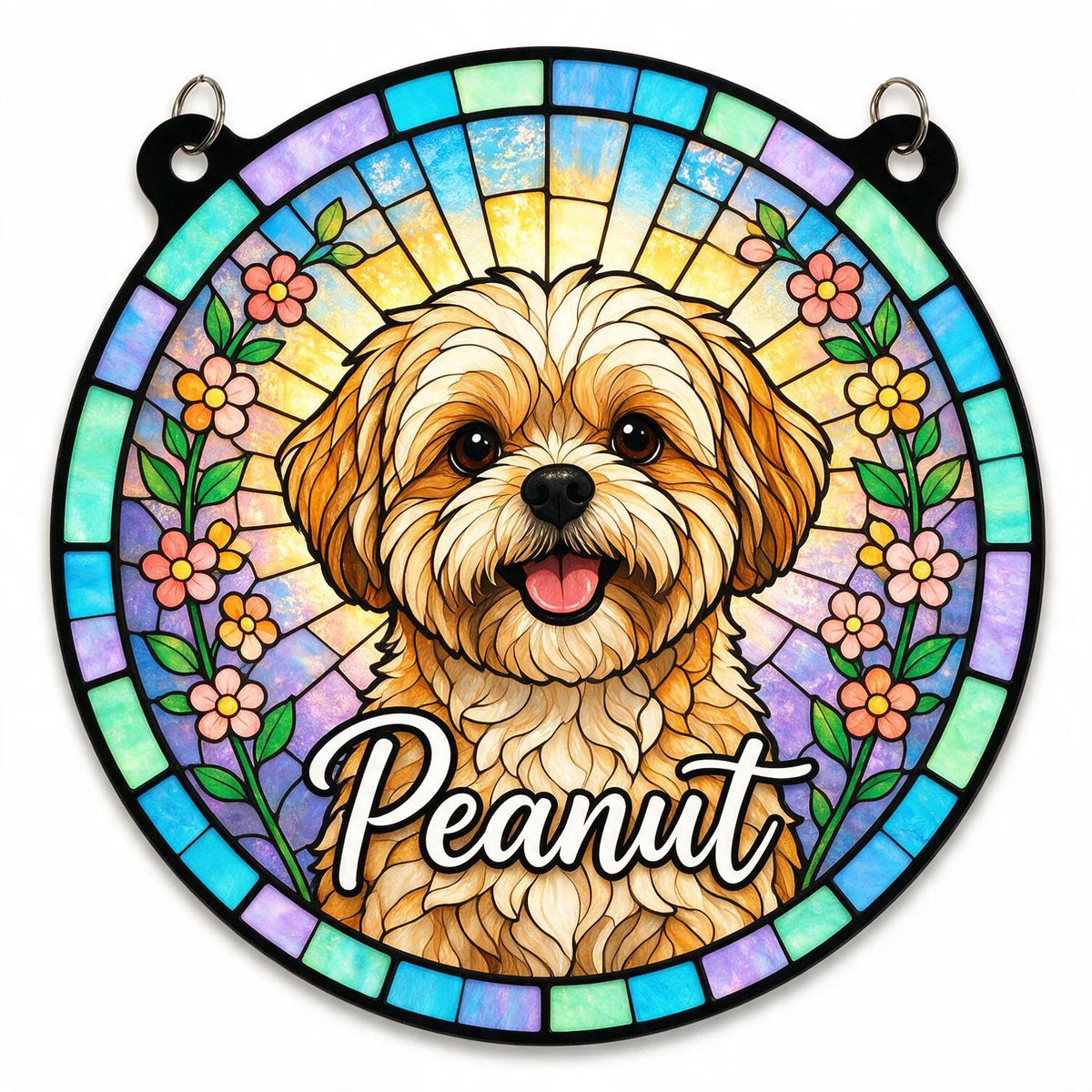 Personalized Light Brown Shih Tzu Dog Stained Glass Style Acrylic Window Hanging, Pet Memorial Gift