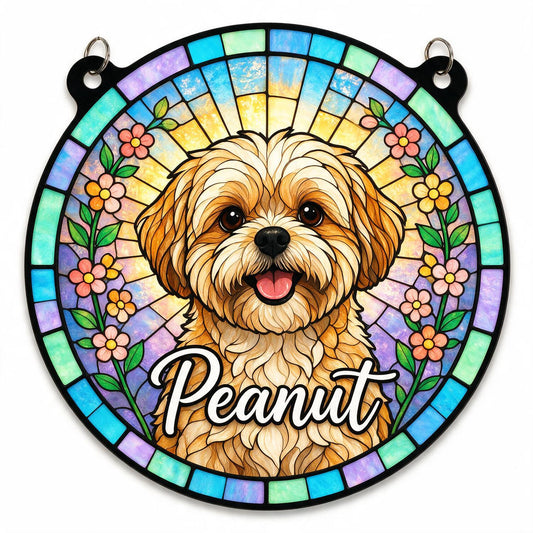 Personalisierte Lichtbraune Shih Tzu Hund Buntglas Stil Acryl Fensterhänger, Haustiergedächtnisgeschenk