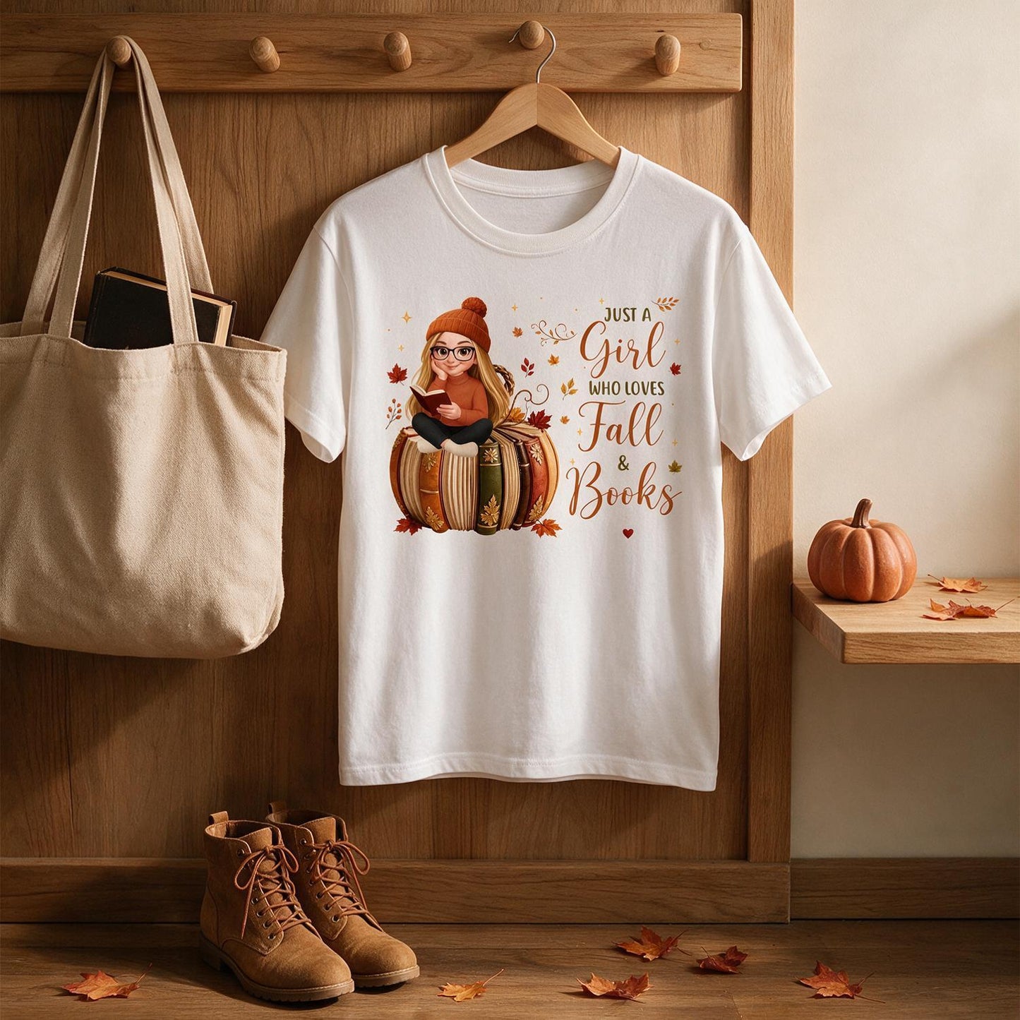 Just A Girl Who Loves Fall & Books Personalized Shirt - Book Pumpkin Girl Reading Fall Gift For Book Lovers