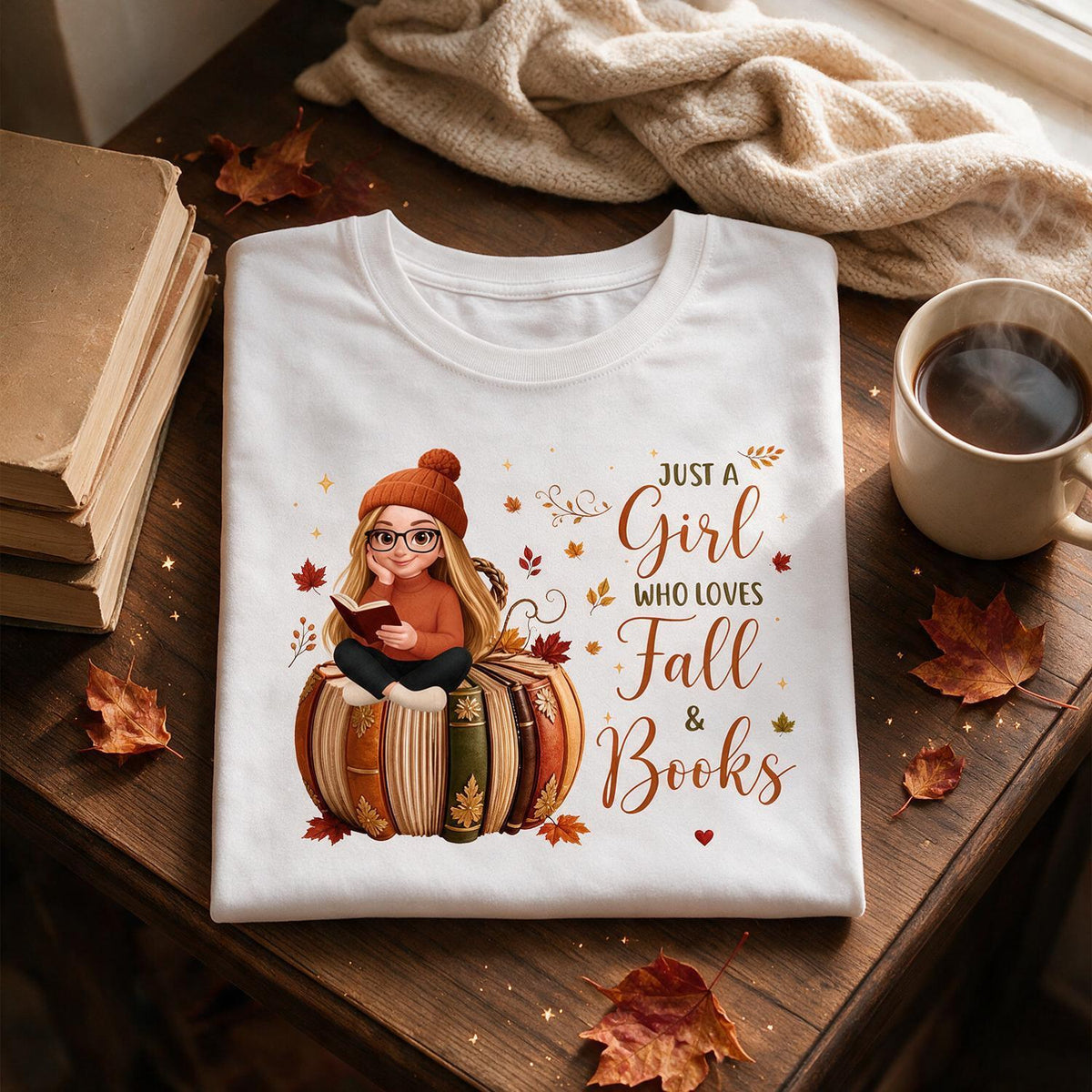 Just A Girl Who Loves Fall & Books Personalized Shirt - Book Pumpkin Girl Reading Fall Gift For Book Lovers