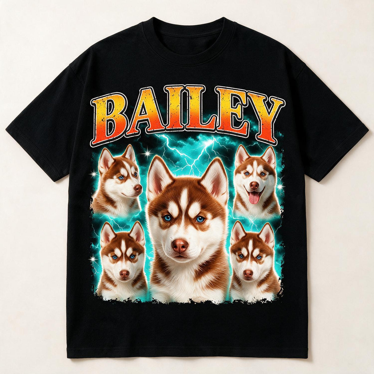 Custom Photo Red Husky Vintage 90s Rap Bootleg T-Shirt, Retro Dog Lover Gift Tee
