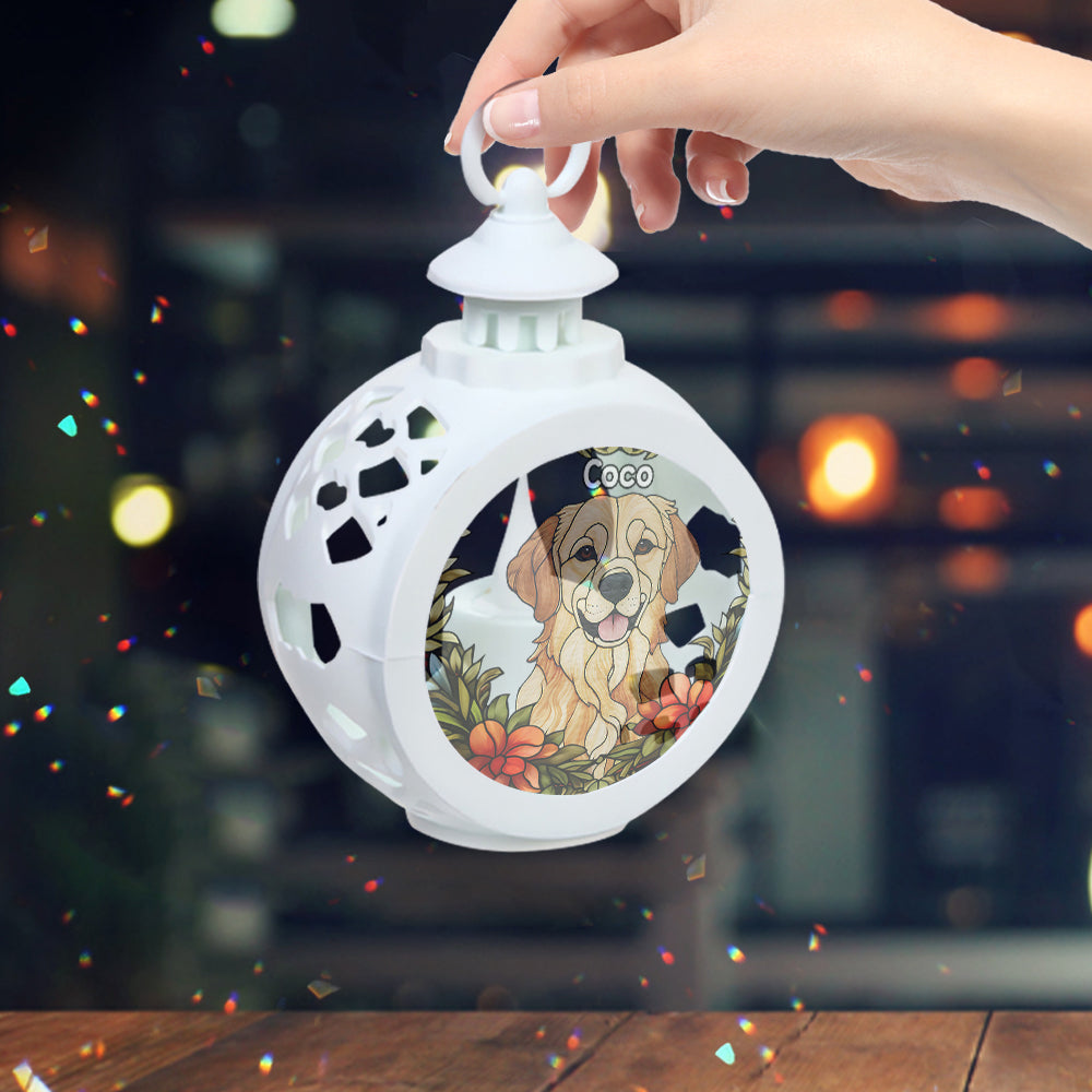 Vitrail personnalisé pour animaux de compagnie - Lanterne ronde personnalisée pour chien avec lumière