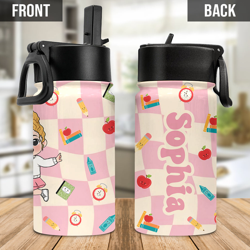 Wavy Check Back to School - Personalized Kid Kids Water Bottle