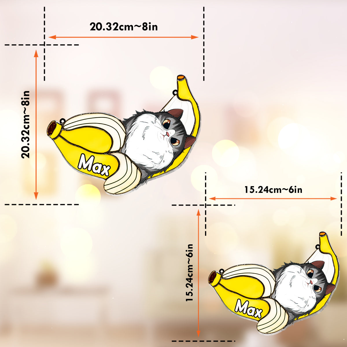 Funny Cat In A Banana - Personalized Cat Window Hanging Suncatcher Ornament