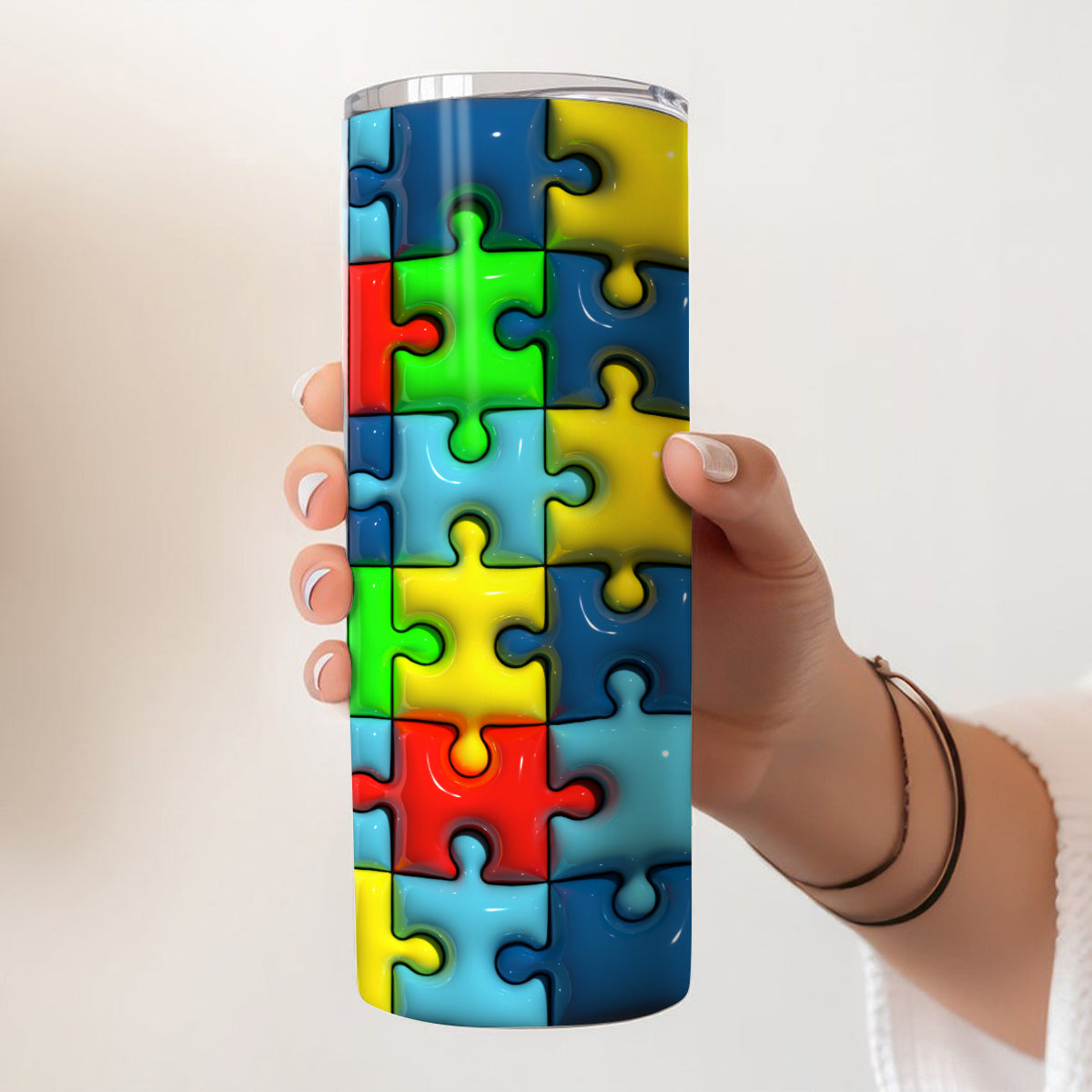 Autismus-Bewusstsein – Personalisierter, schlanker Becher zum Thema Autismus-Bewusstsein