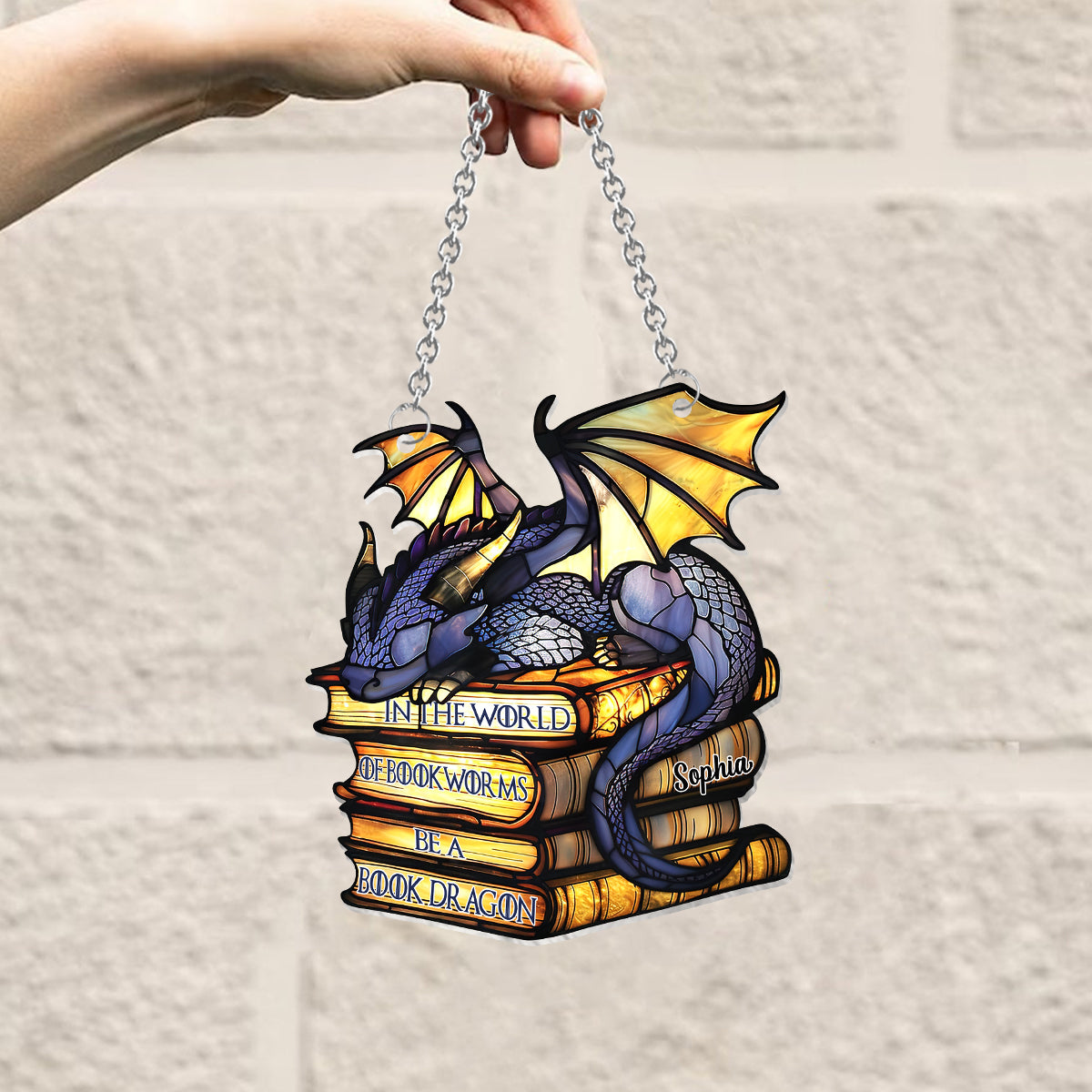 In The World Of Bookworms Be A Book Dragon - Personalized Book Window Hanging Suncatcher Ornament