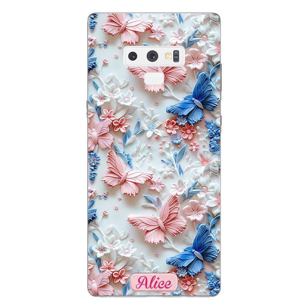 Pink And Blue Butterflies - Personalized Butterfly Clear Phone Case