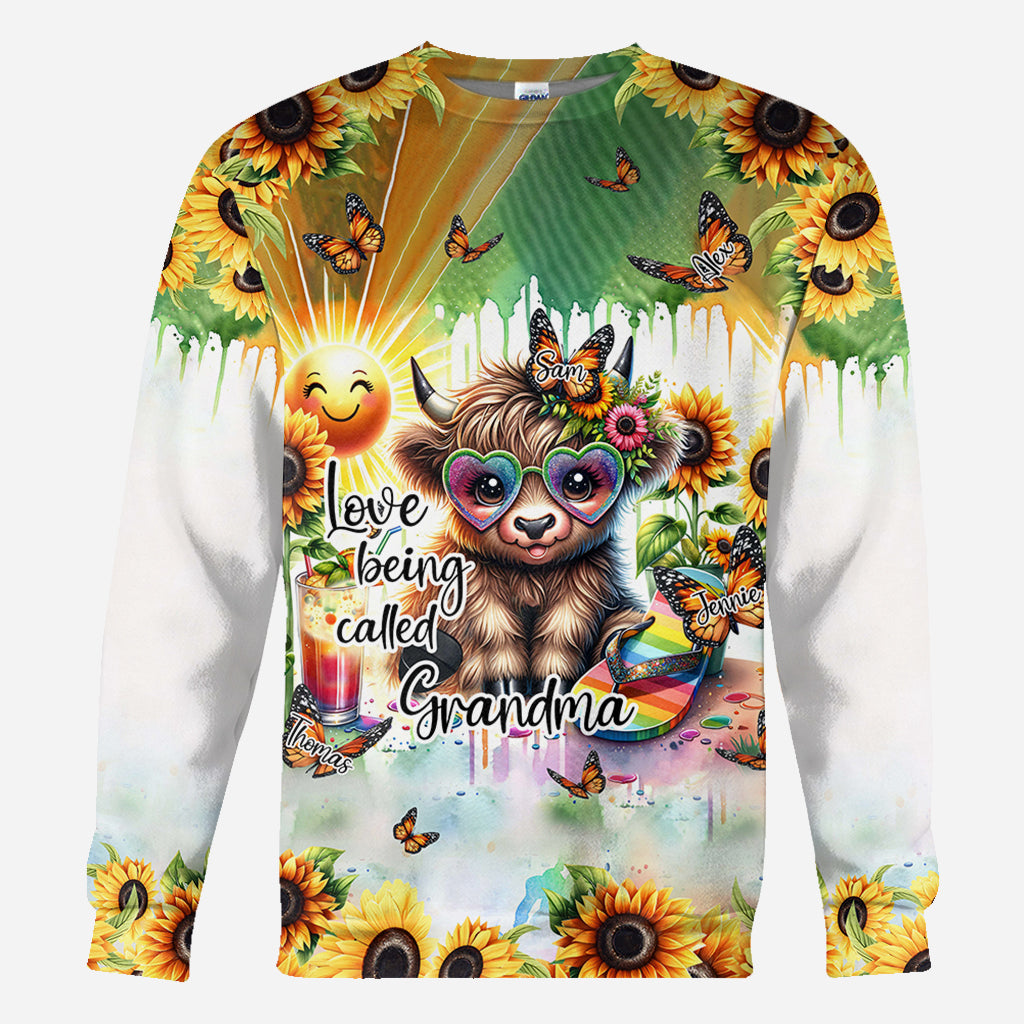 Love Being Called Grandma Highland Cow Summer Vibes - Personalized All Over Shirt