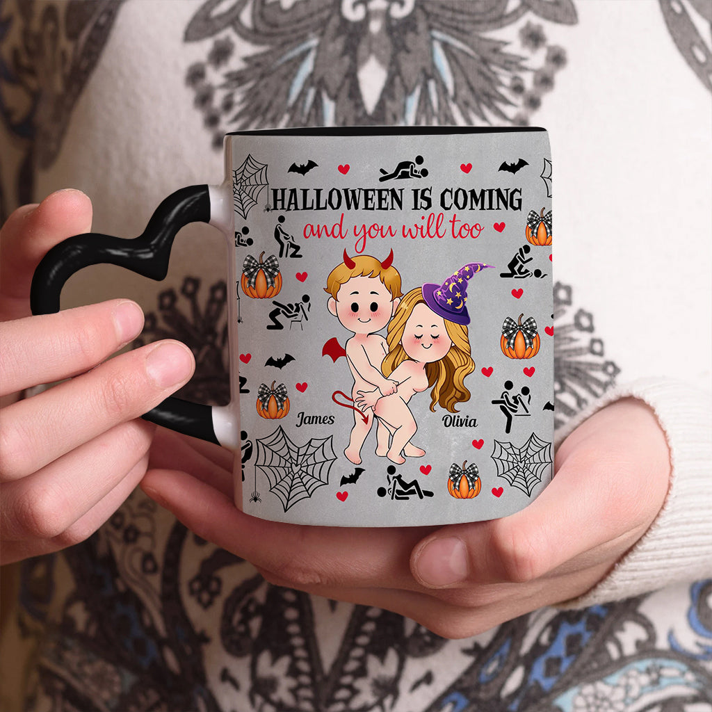 Halloween Is Coming - Personalized Couple Heart Handle Mug