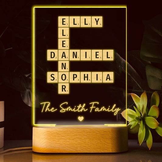 Family Crossword Art - Personalized Family Shaped Plaque Light Base