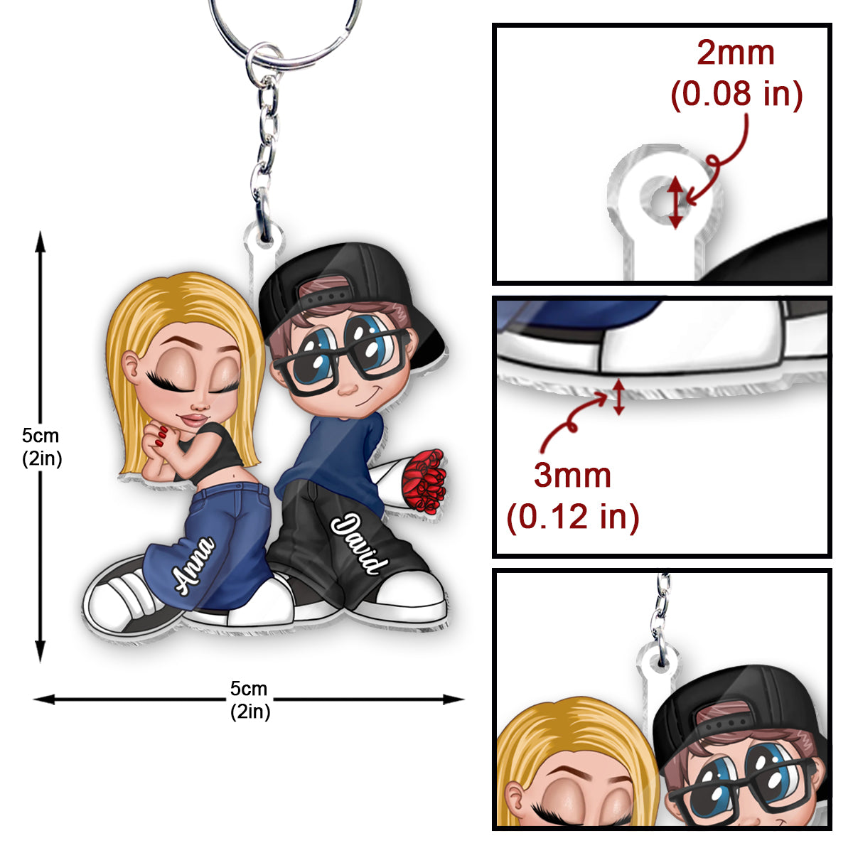 Y2K Couple Chicano - Personalized Couple Custom Shaped Keychain