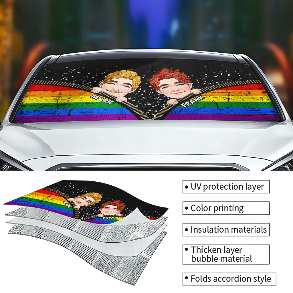 Lustiges Pärchenstolz – Personalisierter Sonnenschutz für das Auto zur Unterstützung der LGBTQ+-Community