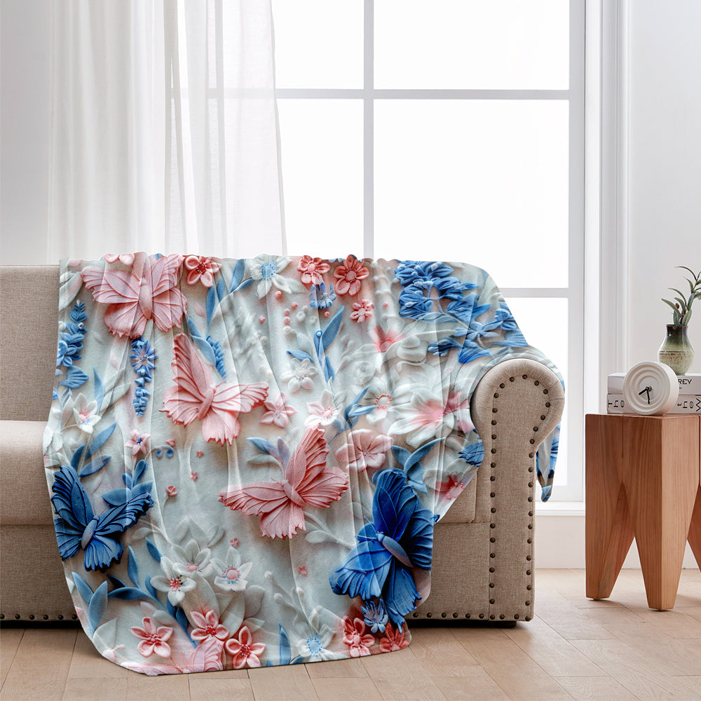 Pink And Blue Butterflies - Personalized Butterfly Blanket