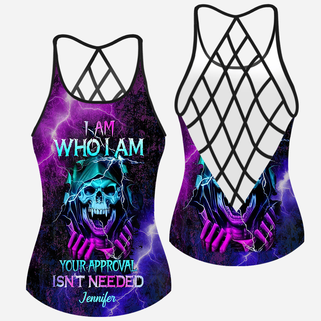 I Am Who I Am, Your Approval Isn't Needed - Personalized Skull Cross Tank Top