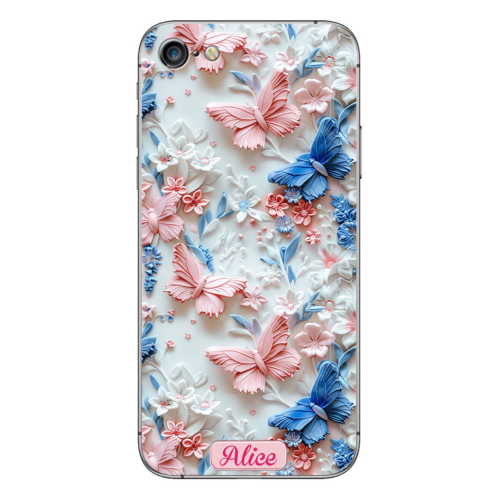 Pink And Blue Butterflies - Personalized Butterfly Clear Phone Case