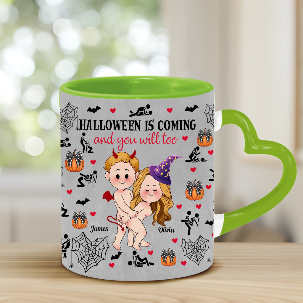 Halloween Is Coming - Personalized Couple Heart Handle Mug