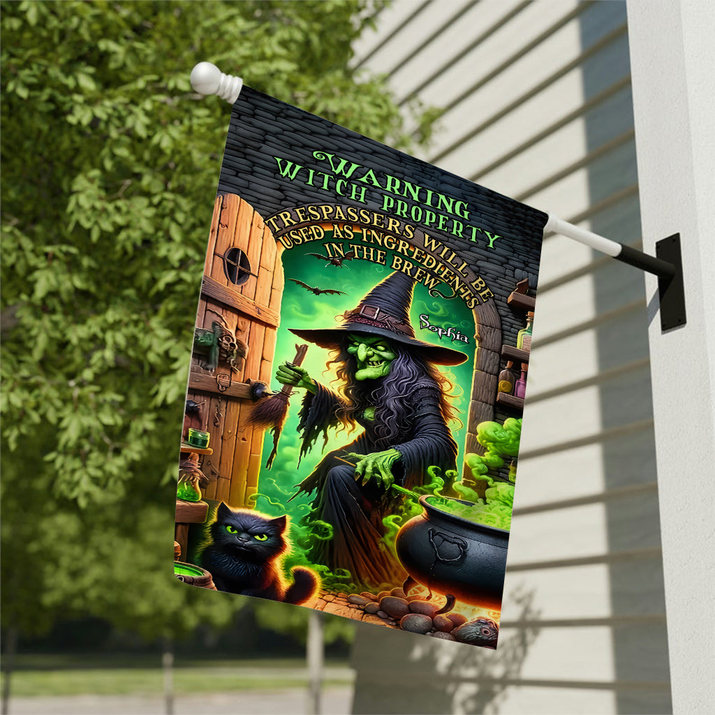 Warning Witch Property - Personalized Witch Garden Flag