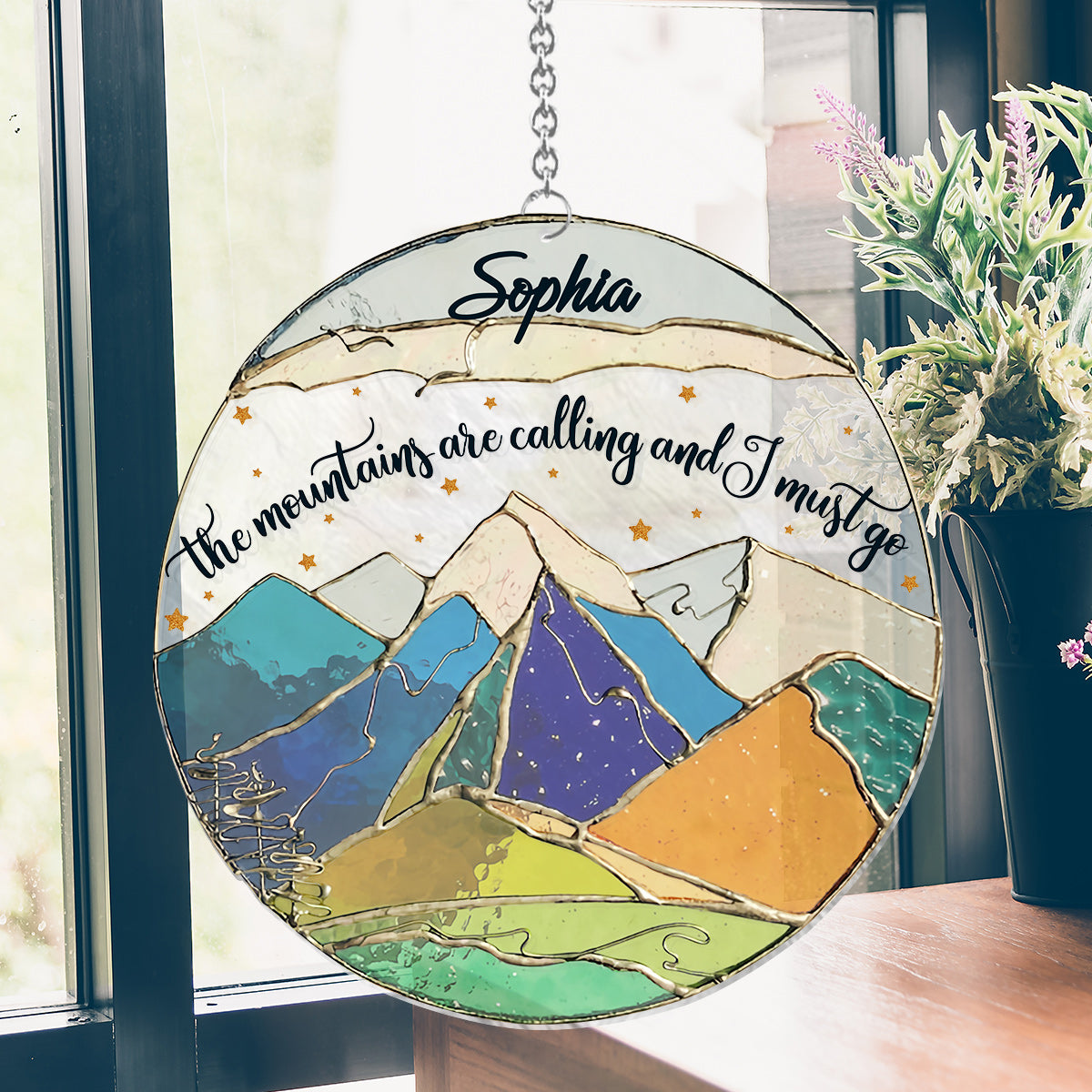 The Mountains Are Calling And I Must Go - Personalized Hiking Window Hanging Suncatcher Ornament
