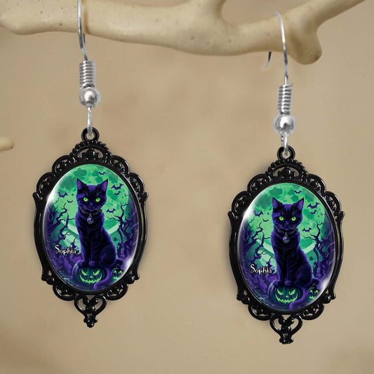 Mysterious Black Cat - Personalized Black Cat Earrings