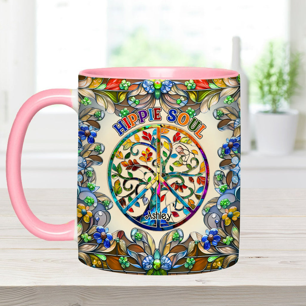 It's A Beautiful World Tree Of Life Peace Sign - Personalized Hippie Accent Mug
