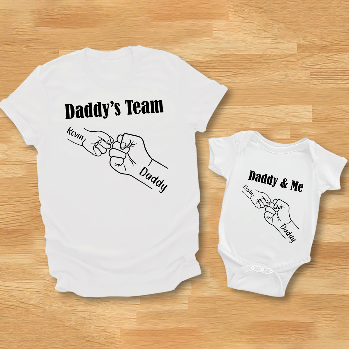 Daddy And Me Daddy's Team - Personalized Father T-shirt And Baby Onesie