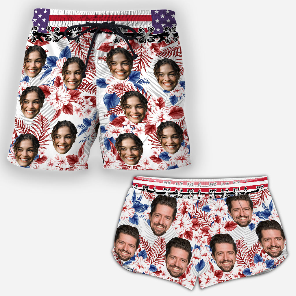 Face Customized Tropical Flag - Personalized Couple Men Shorts and Women Shorts