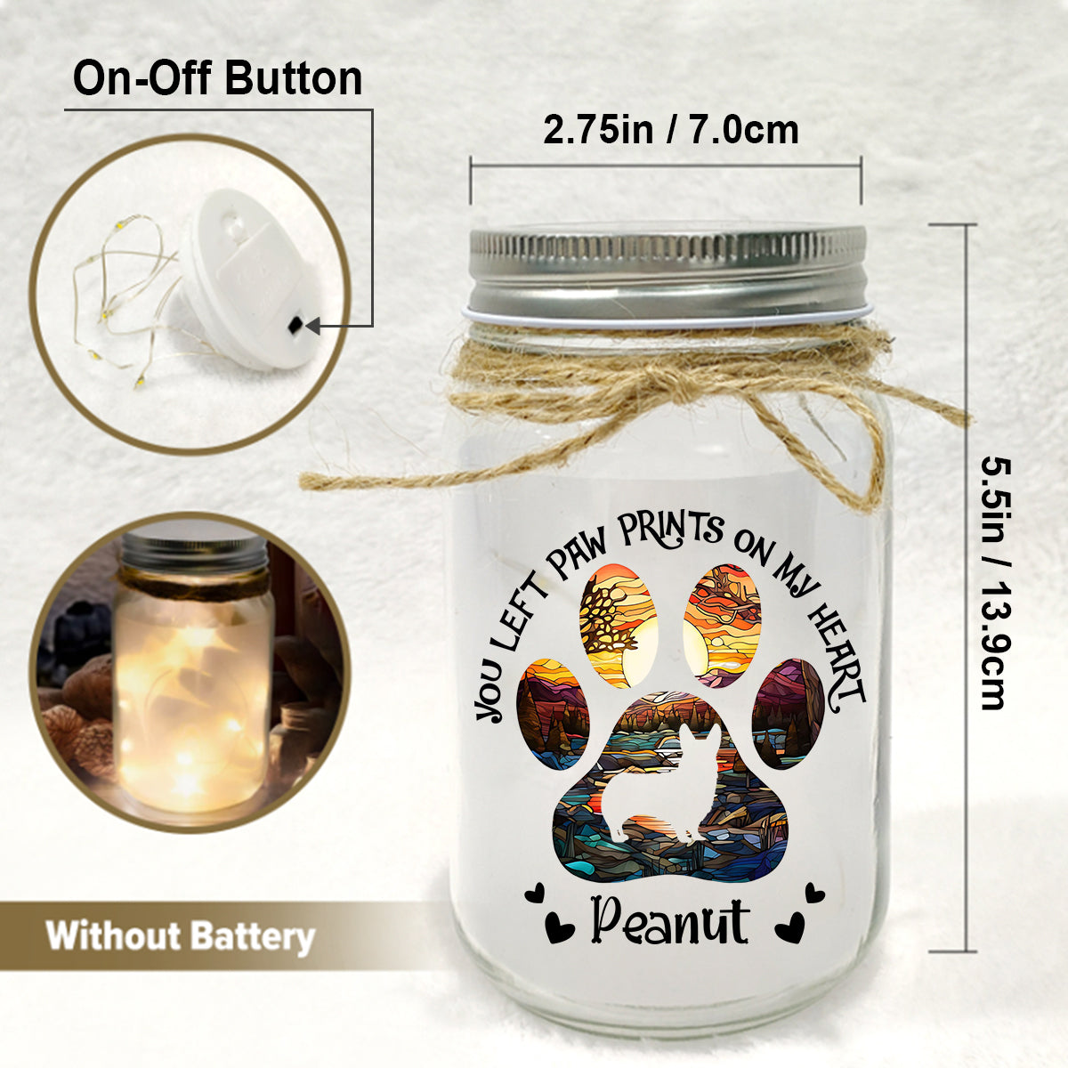Tu as laissé des empreintes sur mon cœur - Lampe personnalisée pour bocal Mason en forme de chien