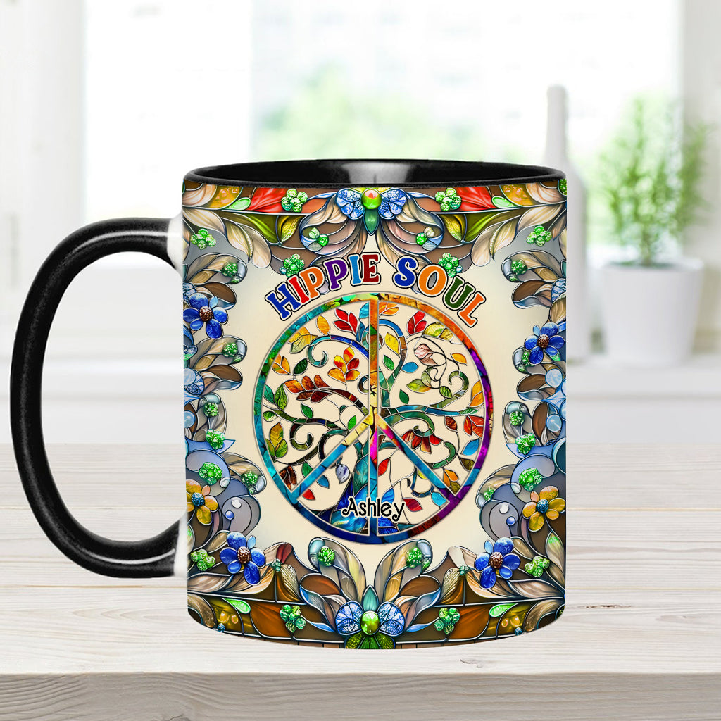 It's A Beautiful World Tree Of Life Peace Sign - Personalized Hippie Accent Mug