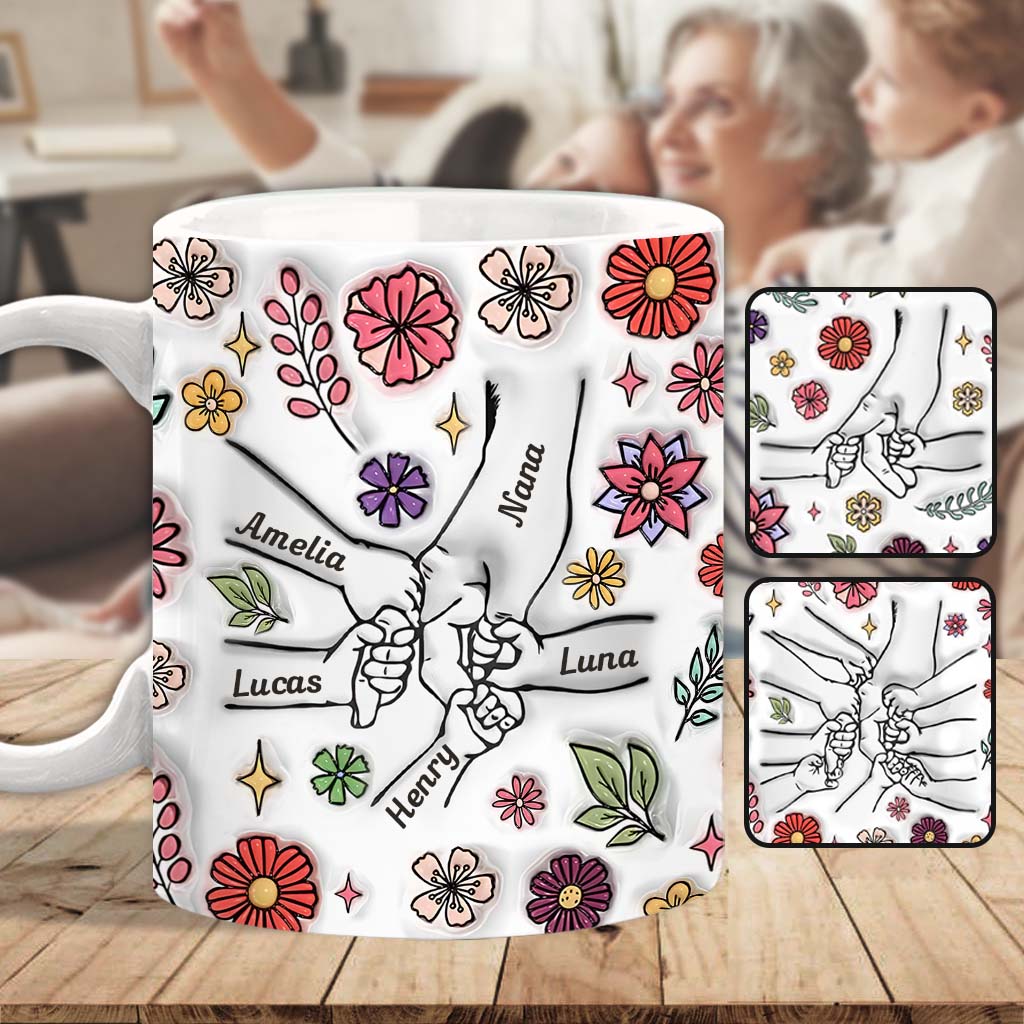 Spring Flower Holding Hands Nana Mom - Personalized Grandma Mug