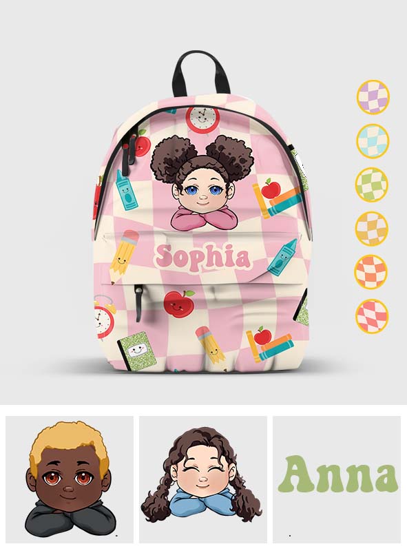 Wavy Check Back to School - Personalized Kid Backpack