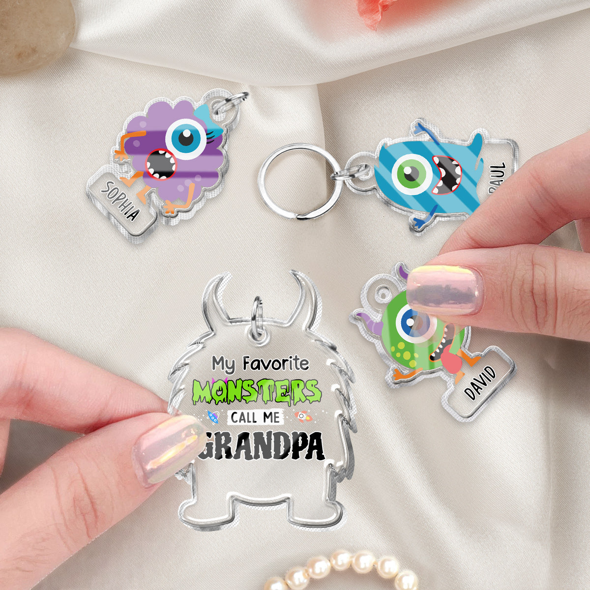 My Favorite Monsters Call Me Grandpa Daddy Dada - Personalized Grandpa Keychain with Charms