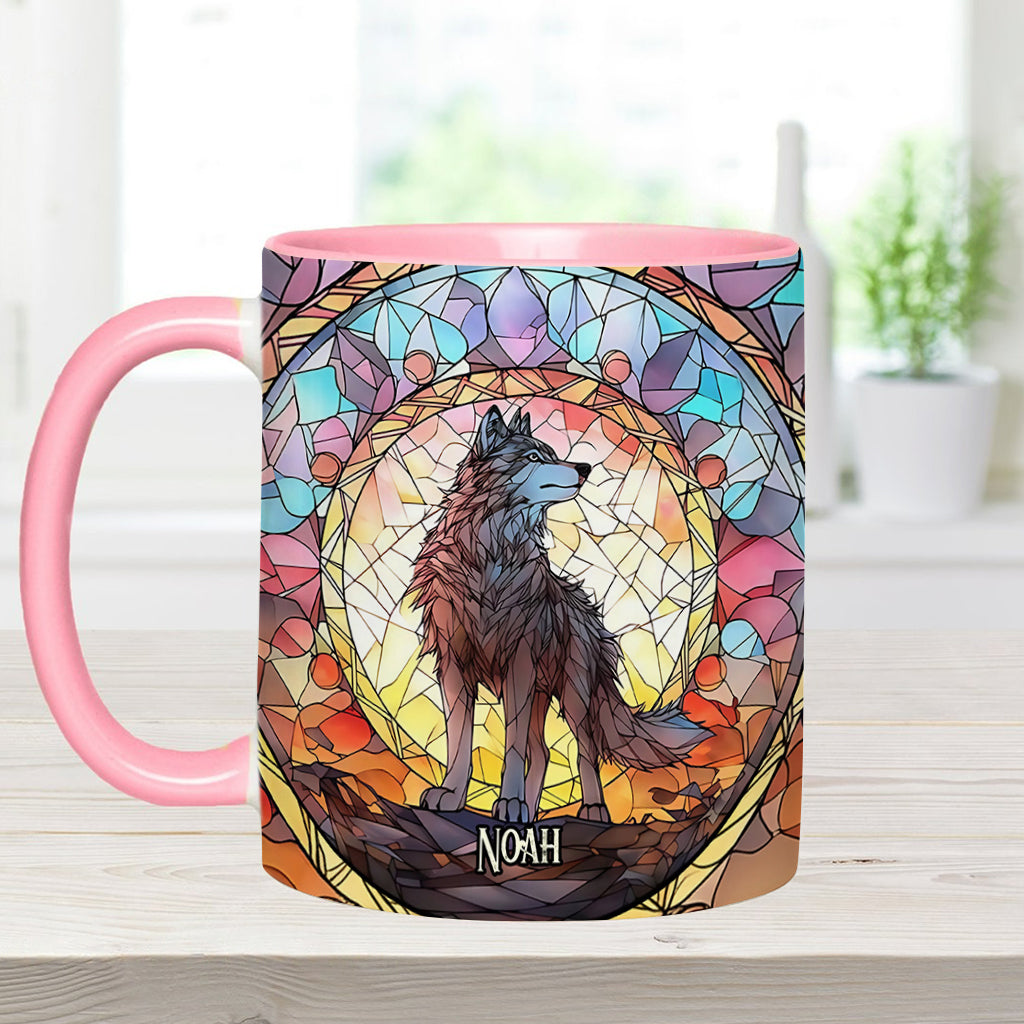 Wilder Geist – Personalisierte Tasse mit Wolfsmotiv
