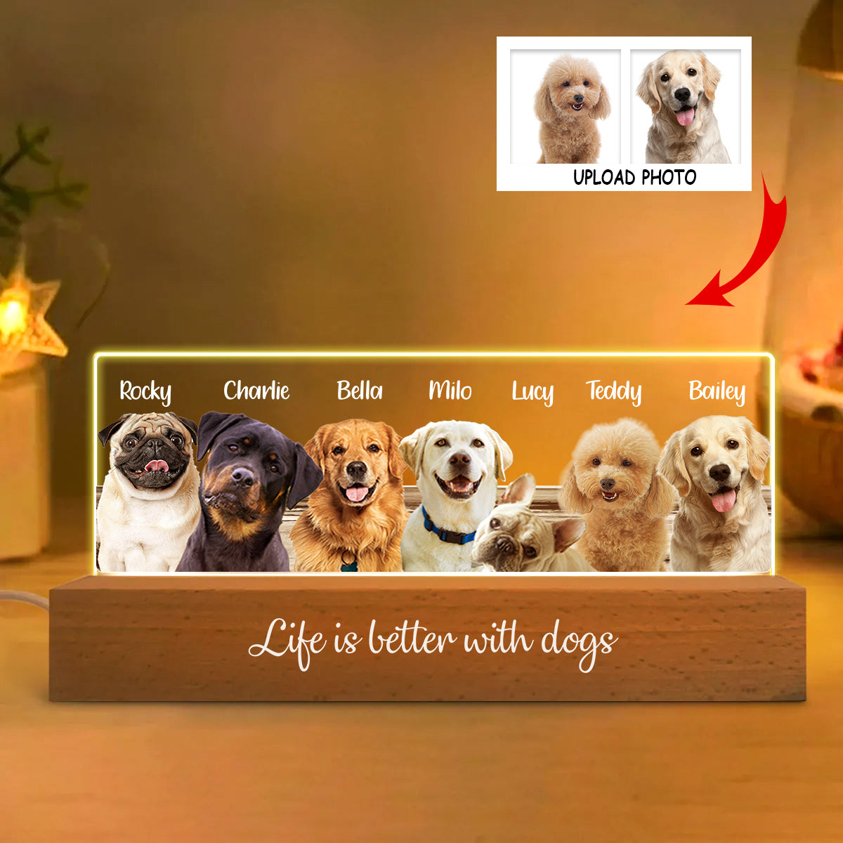 Life Is Better With Dogs Cats - Personalized Dog Custom LED Night Light