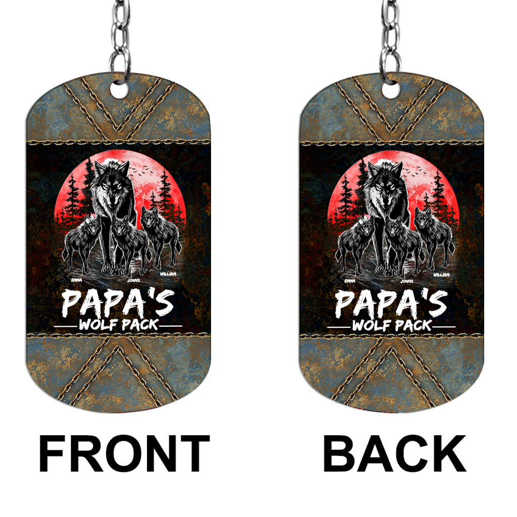 Grandpa's Wolf Pack Red Full Moon - Personalized Grandpa Stainless Steel Keychain