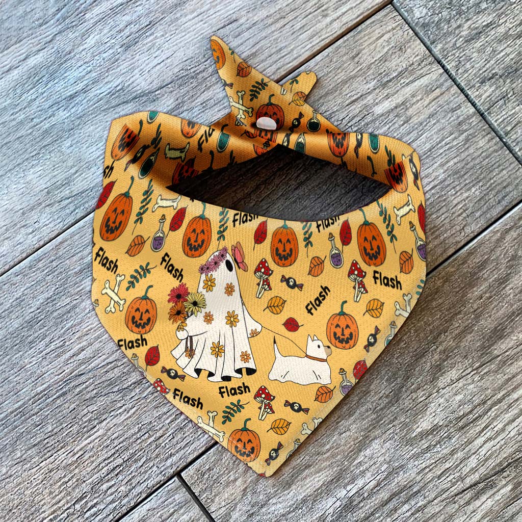 Cute Ghost Dog Pumpkin Ghost & Bat - Personalized Dog Pet Bandana