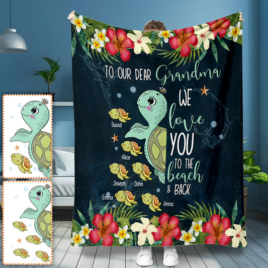 We Love You To The Beach And Back - Personalized Grandma Blanket
