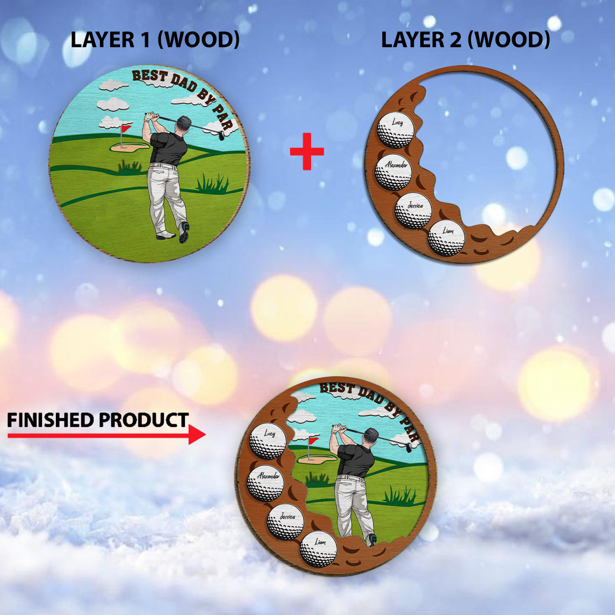 Best Dad By Par - Personalized Father 2 Layered Wood Sign / Wood Plaque