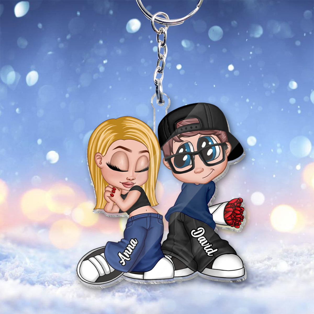 Y2K Couple Chicano - Personalized Couple Custom Shaped Keychain