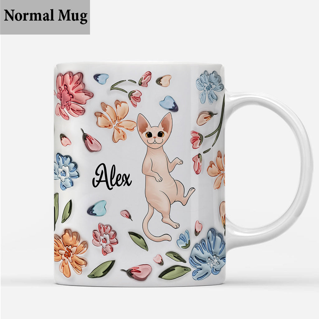 Mug gonflable personnalisé « Maman Chat » à motif floral pastel - Mug chat