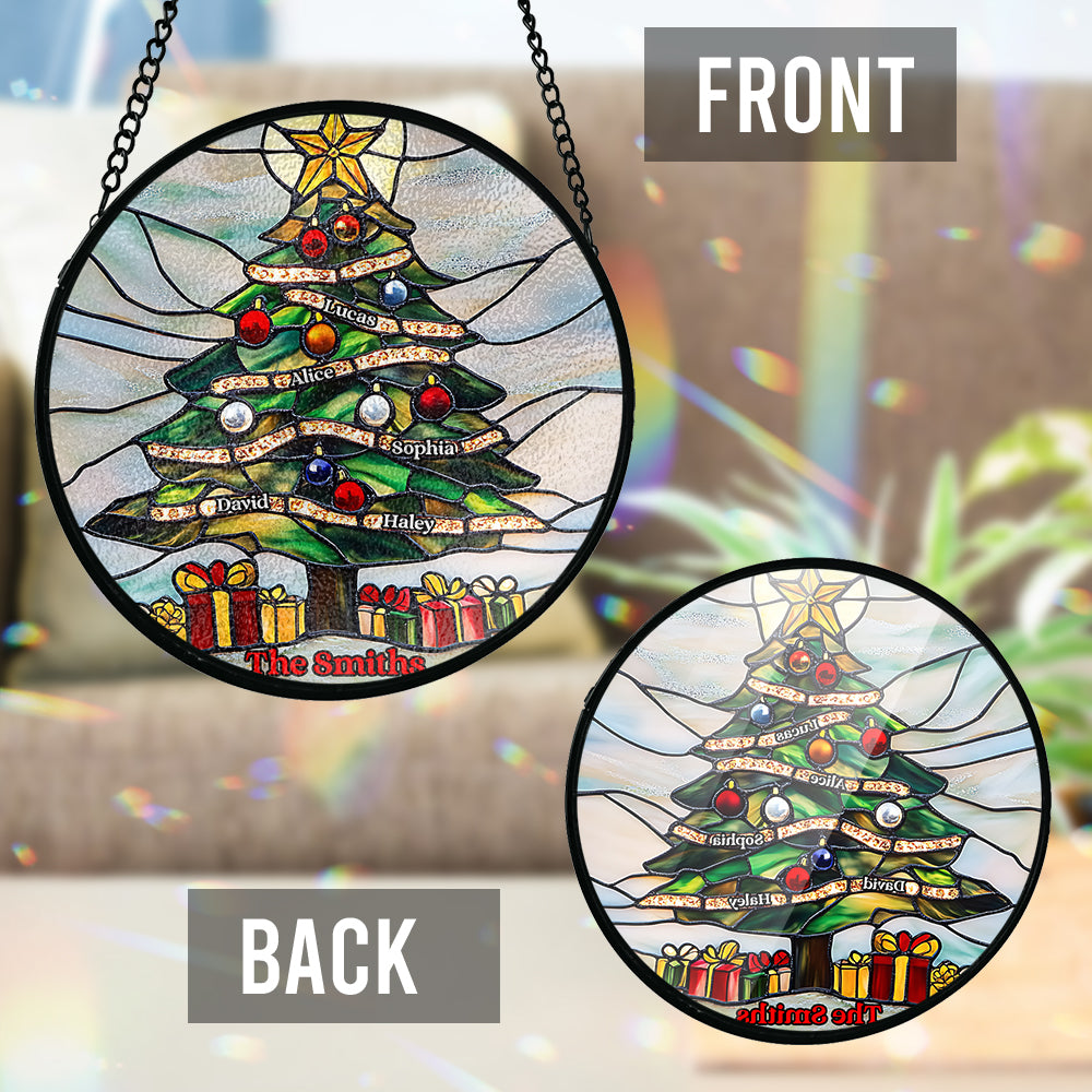 Merry Christmas - Personalized Family Stained Glass Suncatcher