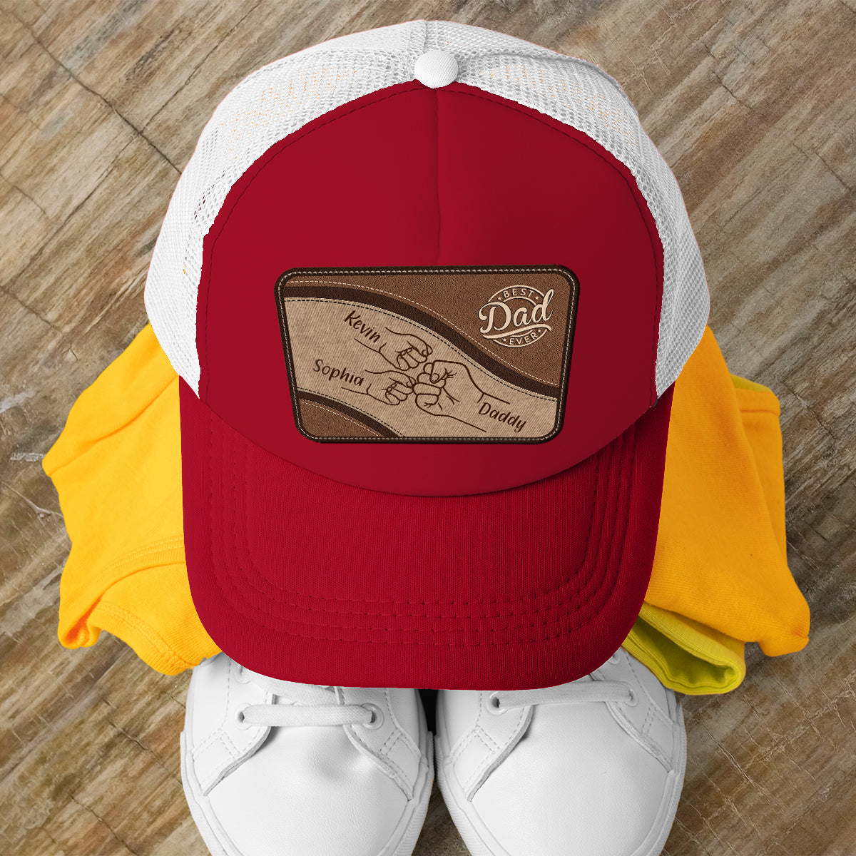 Best Dad Ever - Personalized Father Leather Patch Hat