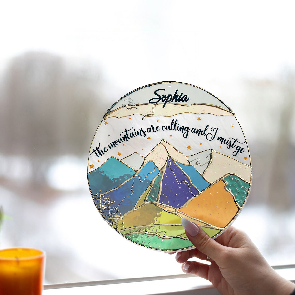 The Mountains Are Calling And I Must Go - Personalized Hiking Window Hanging Suncatcher Ornament
