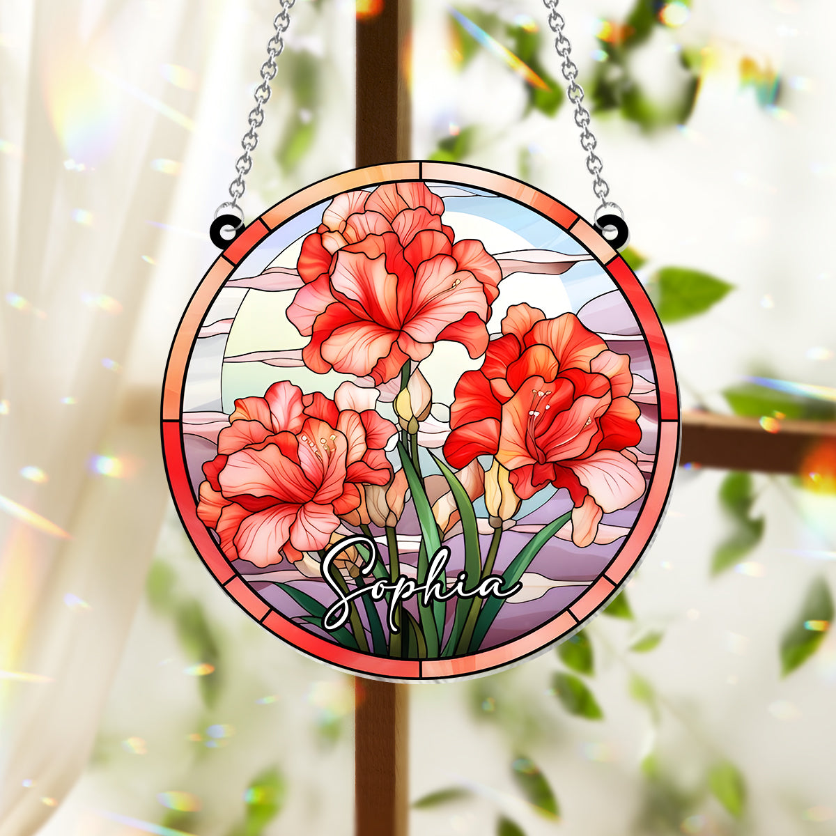 Stained Glass Birth Month Flowers - Personalized Birthday Window Hanging Suncatcher Ornament