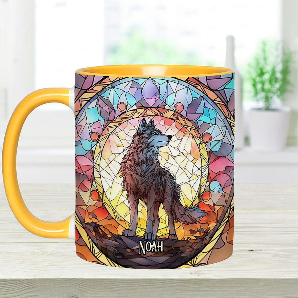 Wilder Geist – Personalisierte Tasse mit Wolfsmotiv