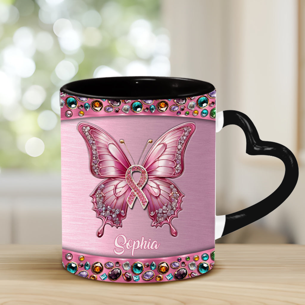 Faith Hope Love - Personalized Breast Cancer Awareness Heart Handle Mug